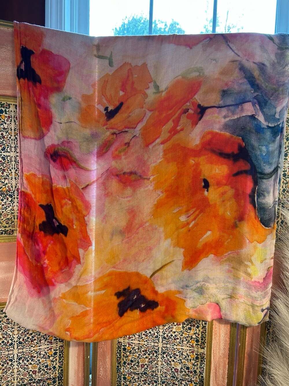 Lulla Collection by Bindya Poppy Oversized Scarf Watercolor Floral Print